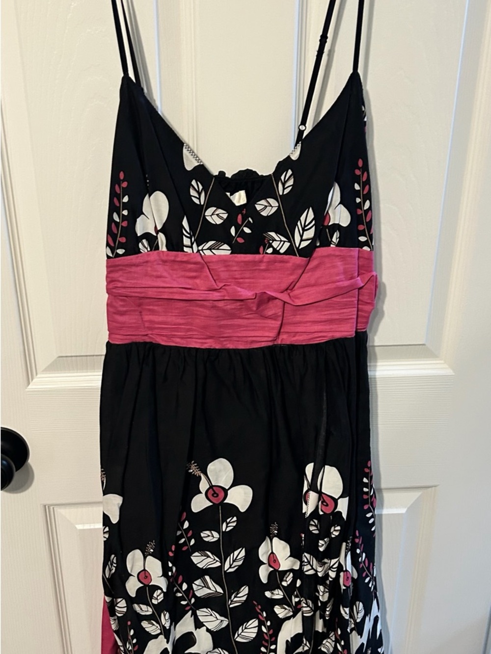 Studio Black Floral Spaghetti-Strap Dress with Pink Accents